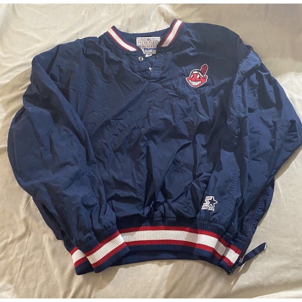 Vintage Starter MLB Cleveland Indians Chief Wahoo V-Neck Windbreaker Medium